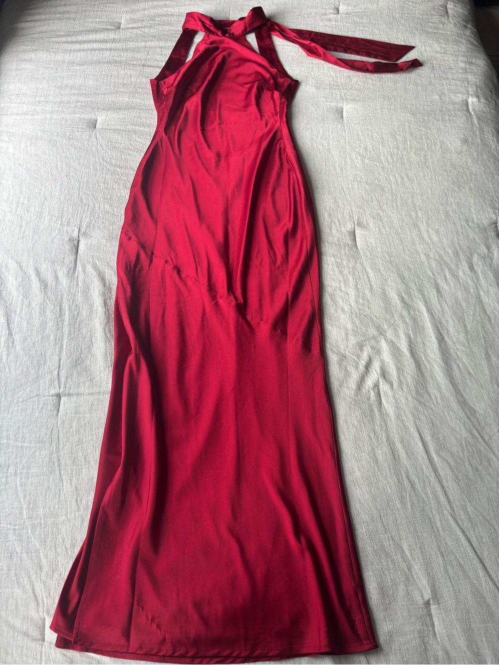 Women's Red Halter Maxi Dress with Tie Back